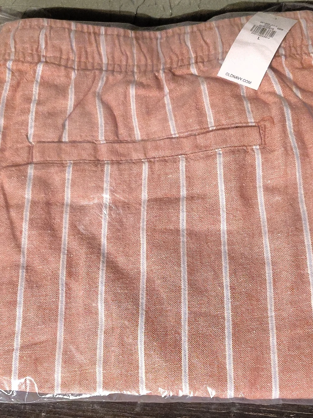 Old Navy Pink and White Vertical Stripe Swim Trunks